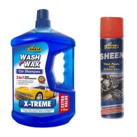 Car Wash and Wax and Sheen Vinyl Plastic and Rubber Care. Photo