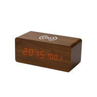 Multi-Function Desktop Wooden Alarm Clock Wireless Charger - Light Wood Photo