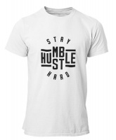 PepperSt Mens White T-Shirt - Stay Hustle/Humble Hard Photo