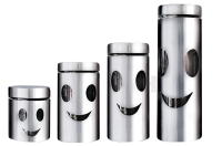 Decadent 4 Piece Glass Canister Set -Smile Edition with Stainless Steel Photo