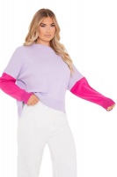 I Saw it First - Ladies Lilac Contrast Sleeve Jumper With Side Split Photo