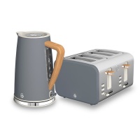 Swan Nordic Stainless Steel Cordless Kettle & 4 Slice Toaster - Slate Grey Photo