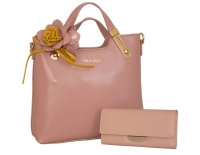 Fino Ladies Faux Leather Fashion Bag with Removable Flower & Purse Set Photo