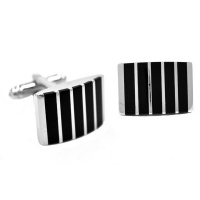 Xcalibur Stainless Steel Black Enamelled Striped Cufflinks Photo
