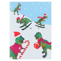 AK Skiing Dinosaurs Christmas Cards - Pack of 8 Photo