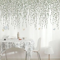 AOOYOU Butterflies and Green Hanging Vines Art Sticker for Wall Decoration Photo