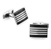 OTC Black Rectangle Cufflinks With Horizontal Silver Stripes Photo