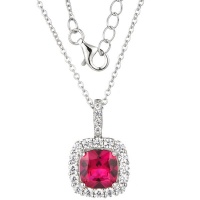 Kays Family Jewellers Ruby Cushion Cut Halo Pendant in 925 Sterling Silver Photo