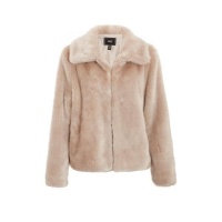 Quiz Ladies Stone Short Faux Fur Collar Jacket - Stone Photo