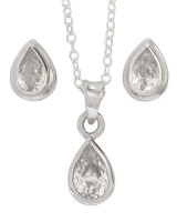 Miss Jewels- Sterling Silver 1.98ct Pear CZ Necklace and Earring Set Photo
