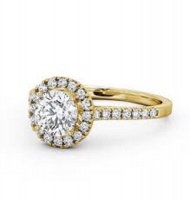 9k Yellow Gold Diamante Halo flanked with side stones Engagement Ring Photo