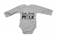 BuyAbility But First Milk - Long Sleeve - Baby Grow Photo