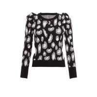 Quiz Ladies Black Knitted Leopard Print Jumper - Black Photo
