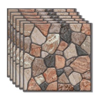 HEARTDECO 6 piecess PVC 3D Tile Self Adhesive Wall Decor Panels-Cobblestone Photo