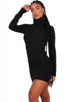I Saw it First - Ladies Black Rib Roll Neck Long Sleeve Bodycon Dress Photo