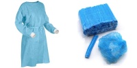 Disposable Surgical Gowns and Mop Caps Blue Combo Pack Photo