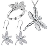 Silver Designer Dragonfly Set with Necklace Earrings and Ring Photo