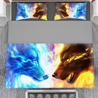 Print with Passion Fire and Ice Wolf Duvet Cover Set Photo
