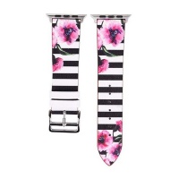 Apple Watch Strap Floral Pattern Printed PU Leather Wristband 42mm 44mm Photo