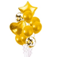 Bubblebean - Gold Bunched Party Helium Balloons - 10 Piece Photo