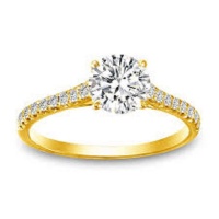 9k Yellow Gold Diamante Solatair flanked with side stones Engagement Ring Photo