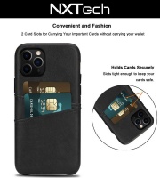 NXTech iPhone 12 Pro Slim Black Leather Wallet Case - 2 Card Slots Photo