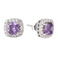 Kays Family Jewellers Princess Cut Amethyst Halo Studs on 925 Silver Photo