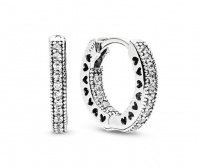 Cosmic 925 Sterling Silver Mini Hoop Earrings - Cubic Zircons Heart Design Photo