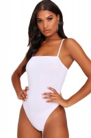 I Saw it First - Ladies White Ribbed Strappy Bodysuit Photo