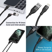 Baseus 1m - 18W 2in1 Dual Output USB Type-C/Type-A to Lightning PD Cable Photo