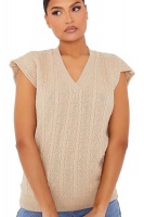 I Saw it First - Ladies Stone Cable Knit V Neck Vest Photo