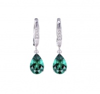 Lucid 925 Solid Sterling Silver Zircon Inlaid Emerald Tear Drop Earrings Photo