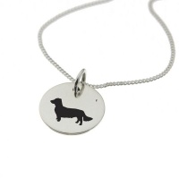 Long Haired Dachshund Dog Silhouette Sterling Silver Necklace with Chain Photo