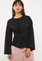 Women's Dailyfriday Knot Front Knit Top - Black Photo