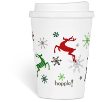 Hoppla Christmas Reindeer Biba Reusable Plastic Coffee Cup 350ml - White Photo