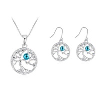 Tree of Life with Crystals from Swarovski Necklace and Earring set - Blue Photo