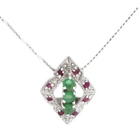 Emerald and Ruby Diamond-Shaped Necklace. Solid Sterling Silver Photo