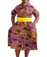 Yellow Belted Multi Print Dress - Ankara Photo