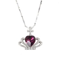 XP Crowned Heart Shaped Swarovski Embellished Crystal Necklace - Violet Photo