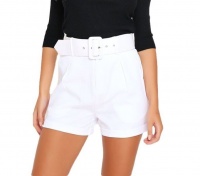 I Saw it First - Ladies White Belted High Waist Shorts Photo