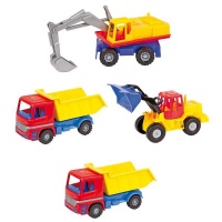 Lena Toy Vehicle Set – 2x Dump Truck 1x Excavator 1x Earth Mover – 4 Pieces Photo