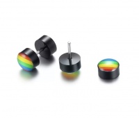 SilverCity LGBT Rainbow Black Round Screw On Stud Stainless Steel Earrings Photo