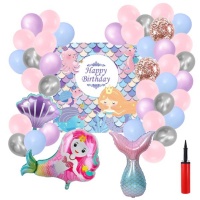 BTR Mermaid Birthday Party Balloon Banner Decoration Set Air Pump Included Photo