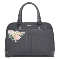 Black Ladies Shoulder Sling Laptop Bag - 15.6"- Grey and Rose Print Photo