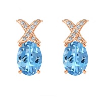 Civetta Spark Oval XO Earrings- Swarovski Aquamarine Crystal Rosegold Photo
