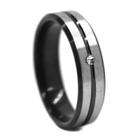 Androgyny Matt Striped Steel Ring with Cubic Zirconia SSVR9814 Photo
