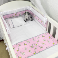 Avocado Green Full Cot Duvet Pillow And Bumper Set - Baby Llama on Pink Photo