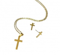 Fabulae Feminine Gold Cross Necklace and Earring Set Sandy Photo