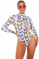 I Saw it First - Ladies White Butterfly Print High Neck Bodysuit Photo