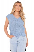 I Saw it First - Ladies Dusty Blue Cable Knit Sleeveless Vest Photo